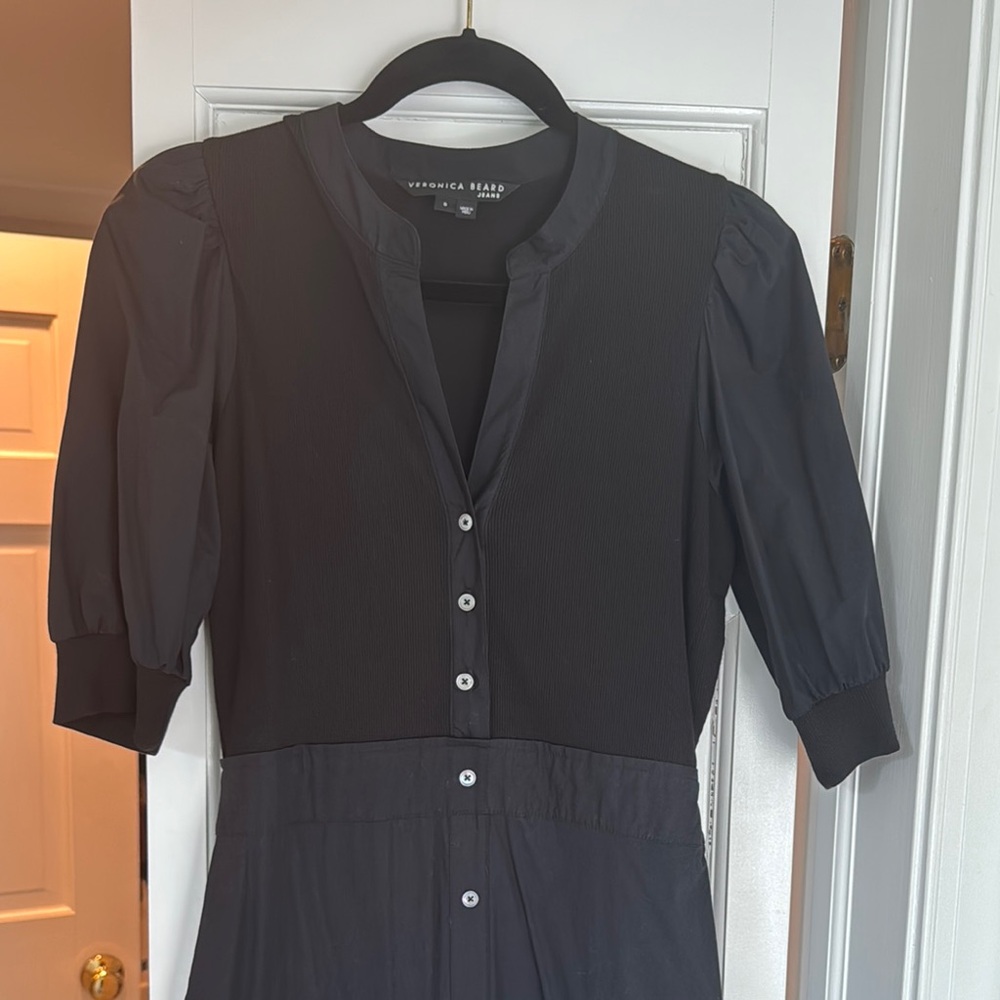 Veronica Beard Black Buttoned Puff Sleeve Dress